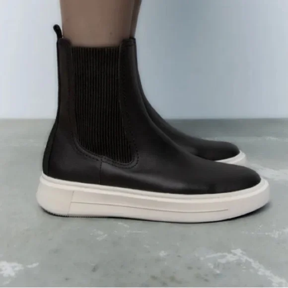 Zara contrast high top leather sneakers black minimalist - Picture 3 of 9